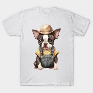 Farmer Boston Terrier Dog T-Shirt